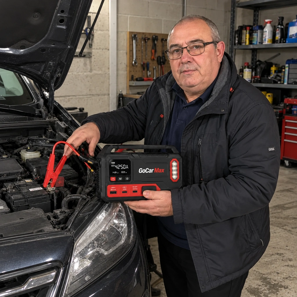 GoCar Max com lanterna e compressor em uso